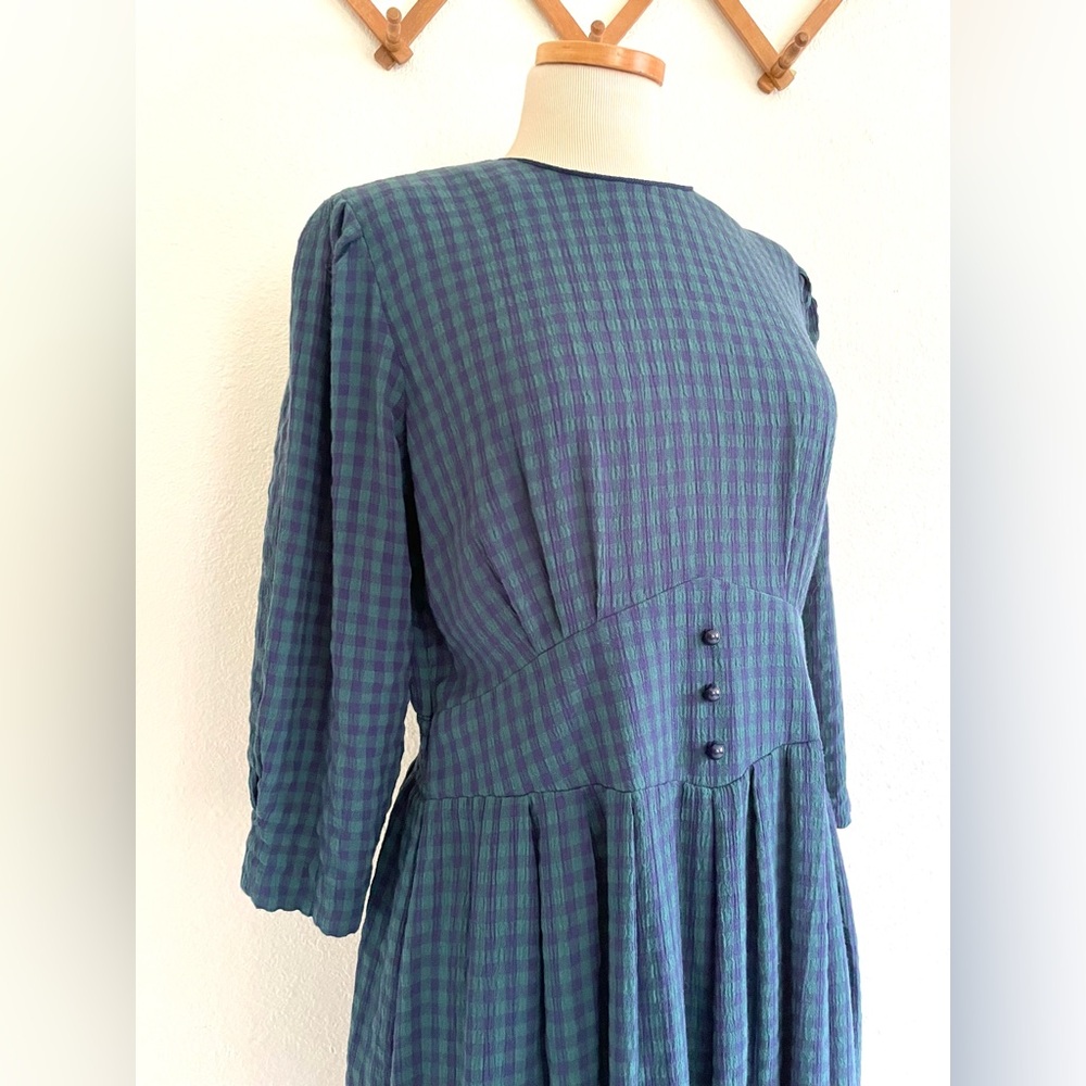 Vintage Green and Blue Check Plaid Pullover Shirt Dress 90s Olivia Rose Grunge